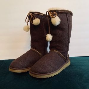 UGG Brown Classic Tall Wool Knit Boot Poms 5824